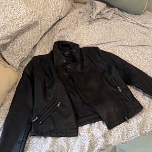 City Streets Black Faux Leather Moto Jacket with Zip Details